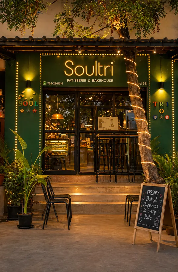 The Soultri shopfront at night